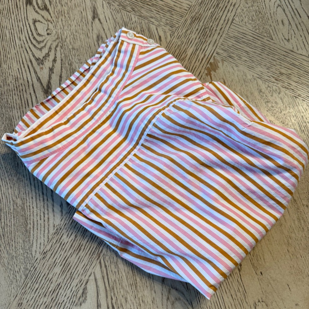 J.Crew Pink White Brown Striped Funnelneck Top in Cotton Poplin Blouse Size‎ 4